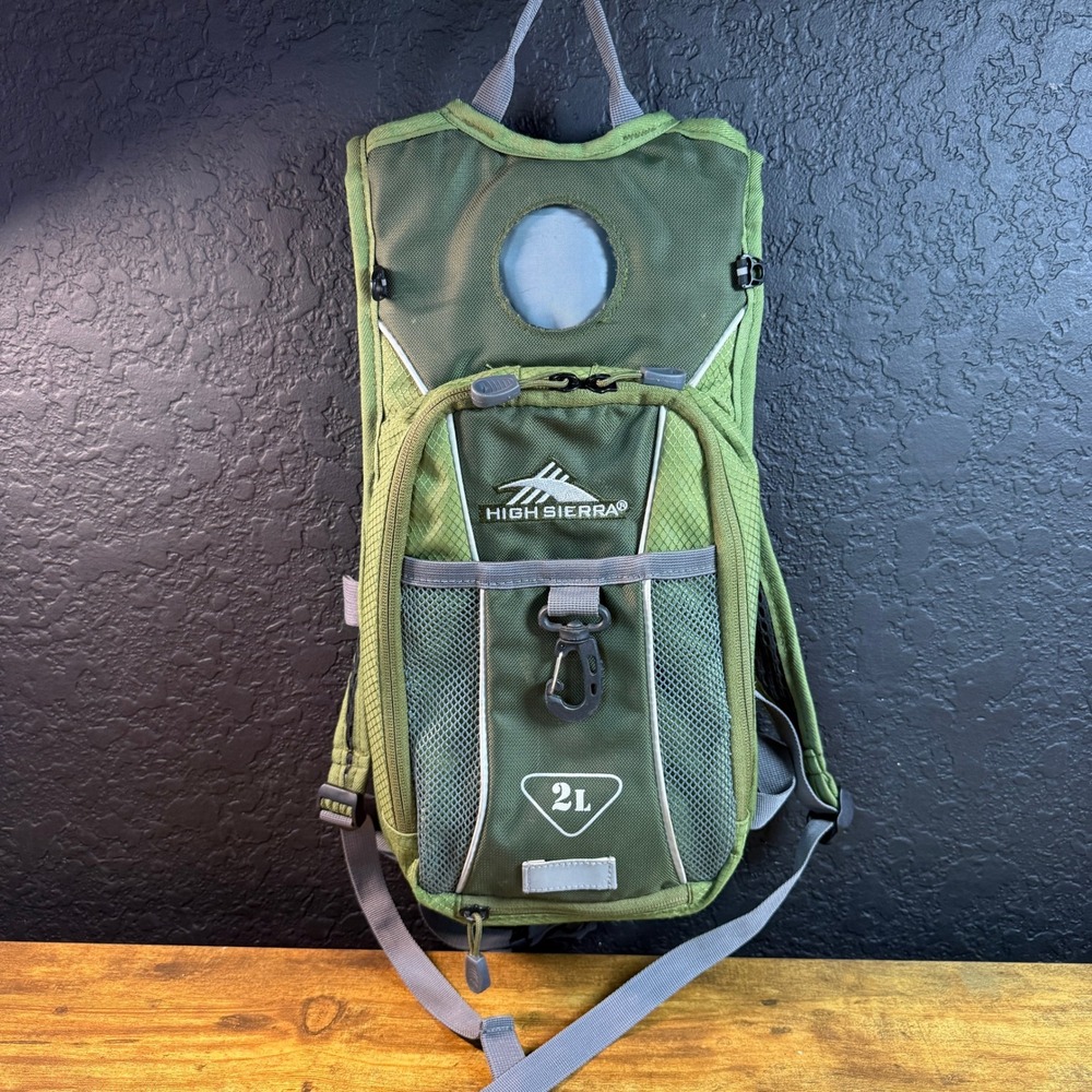High Sierra 2L Hydration Pack Olive Green Nylon Hiking Backpack Unisex OSFA